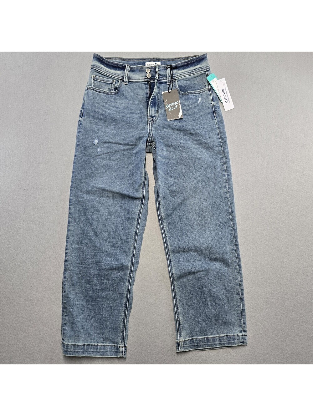 Studio Blue Steph Retro Wide Leg Jean Womens 28 Indigo Distressed Stretch NWT
